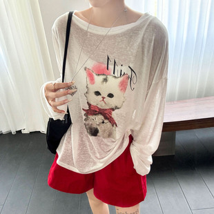 可爱猫咪印花面膜T恤短裤 欧货潮 两件套套装 女欧洲站2025早秋新款