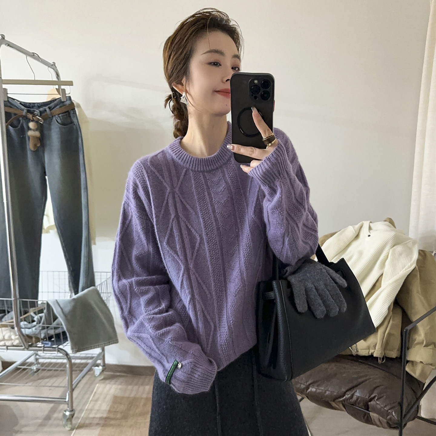 贴标麻花细羊毛针织衫女欧洲站2025冬装新款欧货女装毛衣打底衫潮,女装/女士精品,毛针织衫,淘宝优惠券,粉丝福利购,淘宝优惠卷