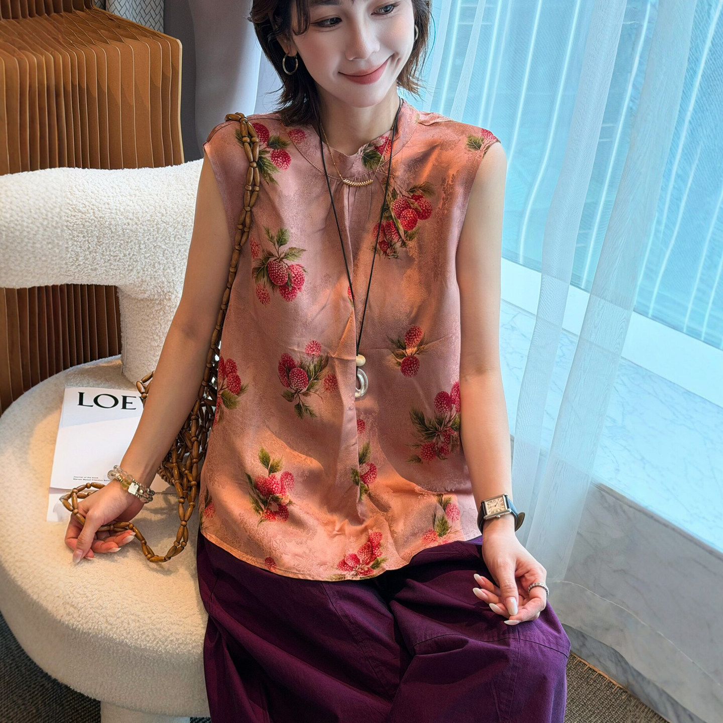 新中式国风杨梅印花衬衫女欧洲站
