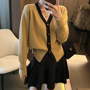 小香风V领羊毛针织开衫女欧洲站2025冬装新款欧货女装毛衣外套潮