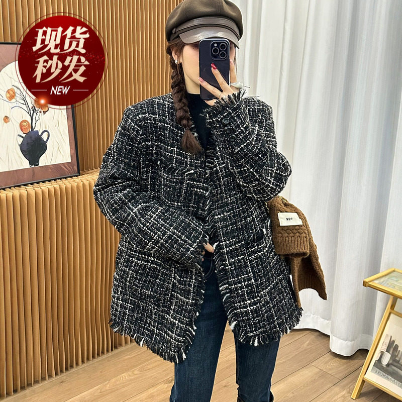 小香风流苏羊毛呢羽绒服女欧洲站2025冬装新款欧货女装加厚外套潮