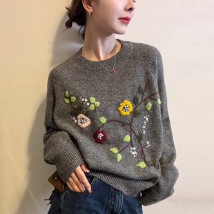欧货女装 新款 打底毛衣潮 女欧洲站2025冬装 重工刺绣烫钻羊毛针织衫