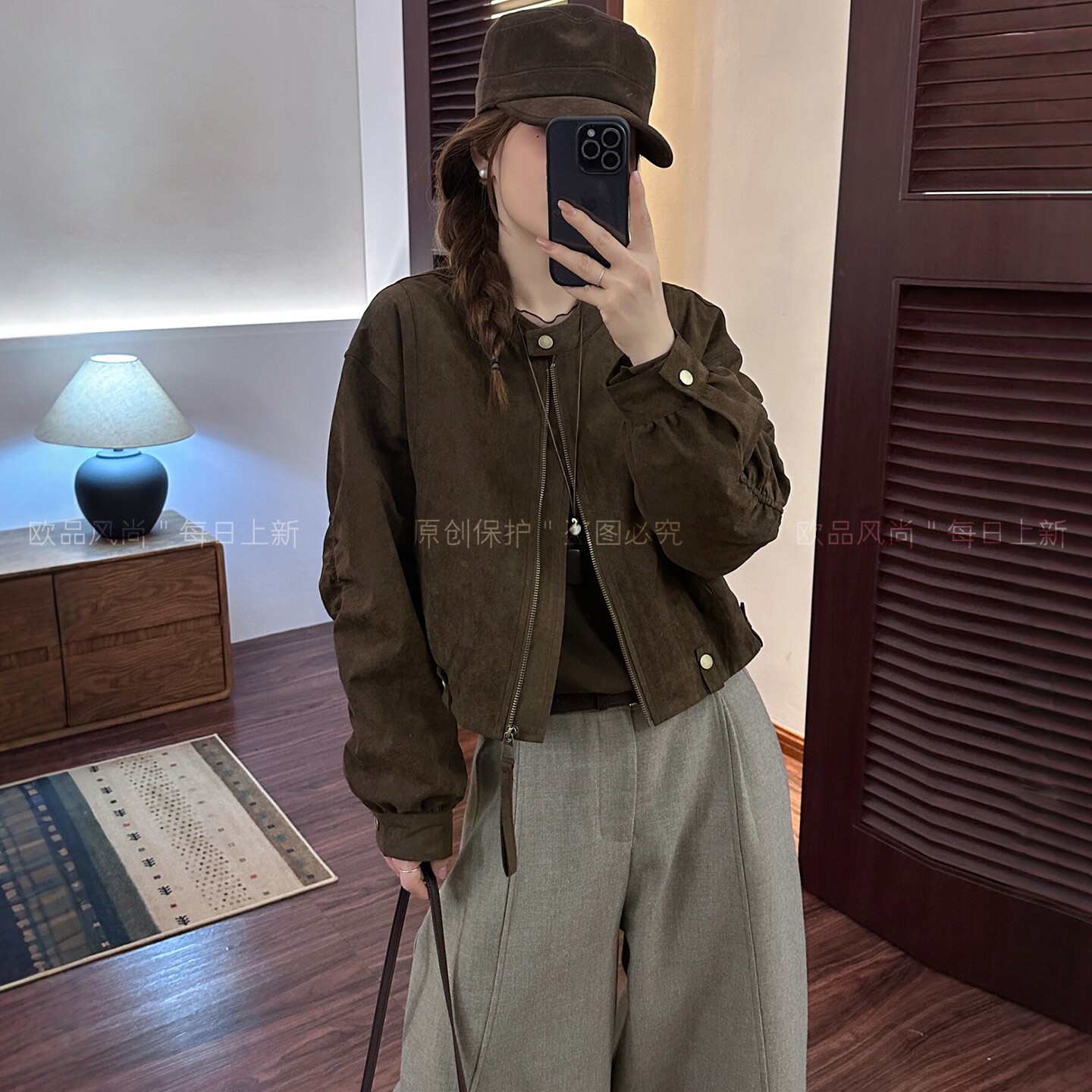 复古立领麂皮绒加棉外套女欧洲站