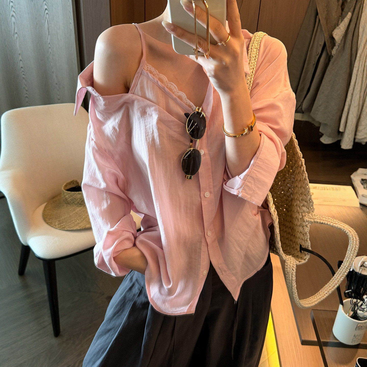 假两件露肩防晒衬衫女欧洲站2026夏季新款欧货女装时尚洋气上衣潮