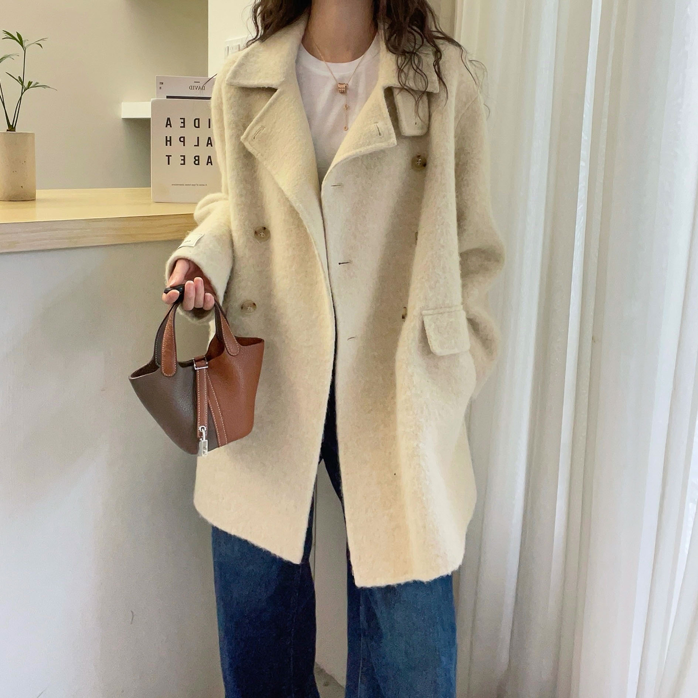 进口苏丽双面羊绒大衣女欧货外套