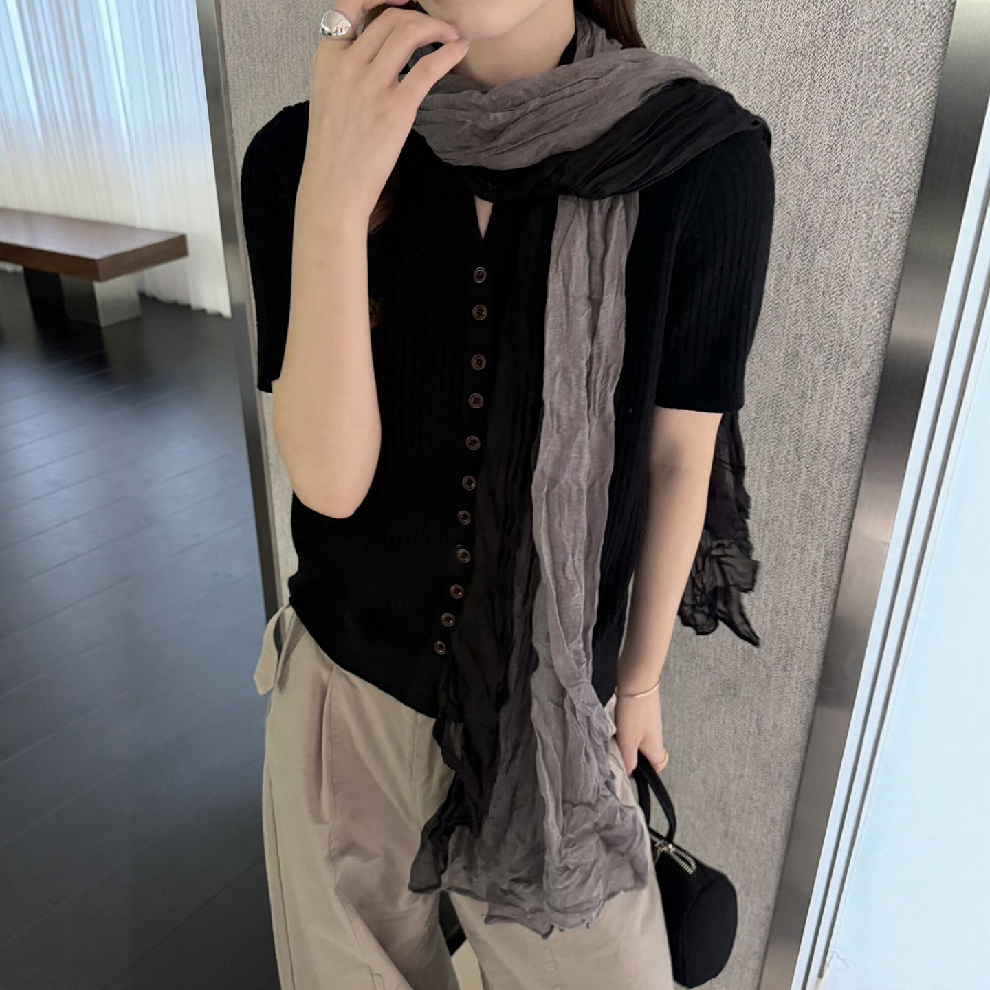 配丝巾绵羊毛针织开衫女欧货外套