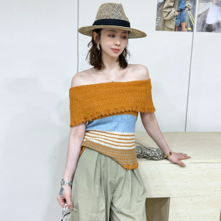 一字领露肩条纹针织衫女欧洲站2026夏季新款欧货女装辣妹风上衣潮