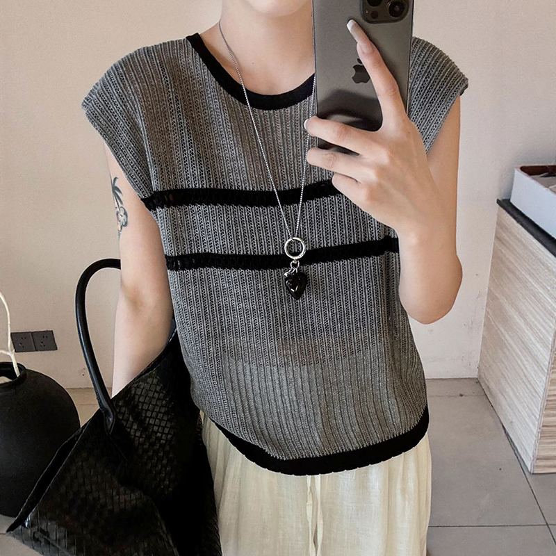 飞飞袖条纹冰丝针织衫女欧洲站2025夏装新款欧货女装洋气打底衫潮