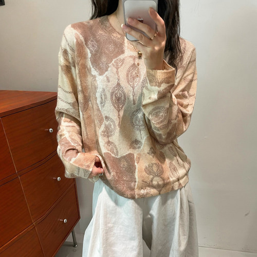 民族风印花水溶羊毛针织衫女欧货