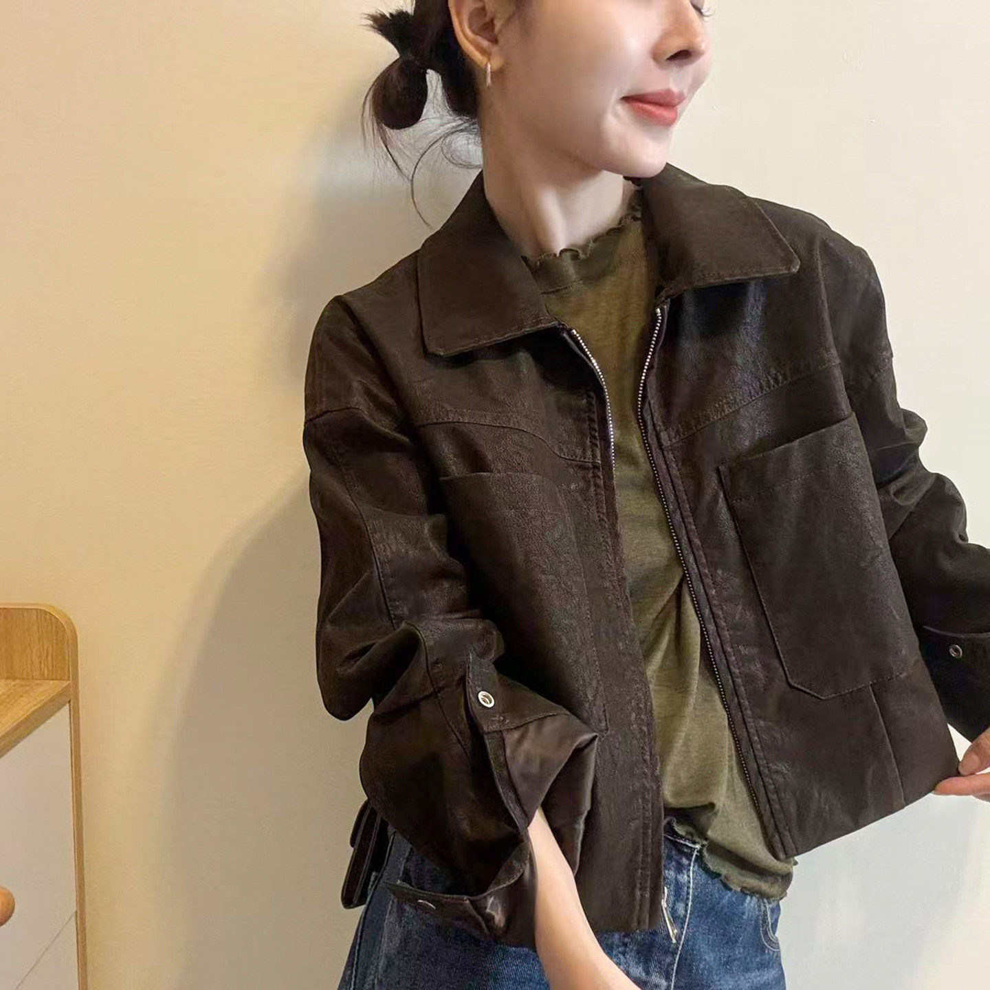 蛋白皮PU皮衣外套女欧洲站上衣