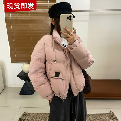 贴标连帽面包羽绒服女欧洲站外套