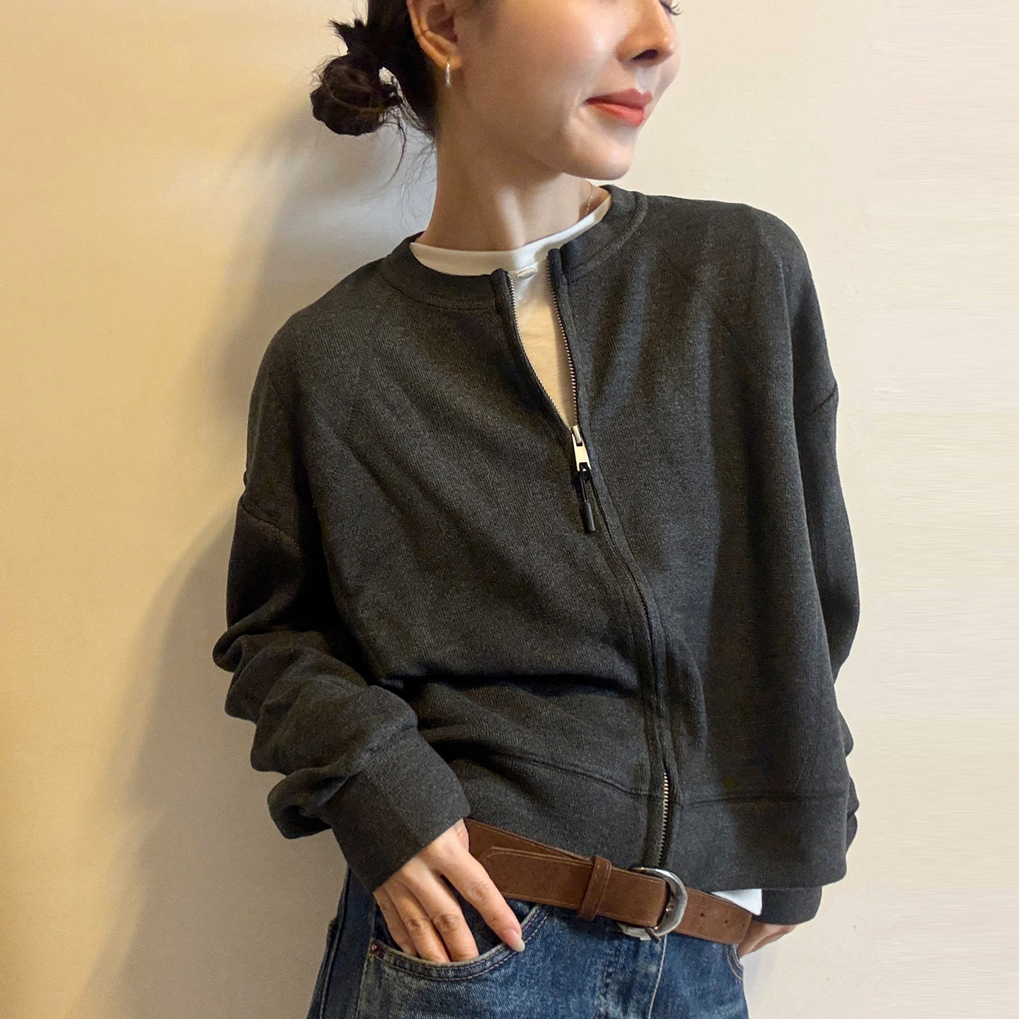 复古立领棒球服开衫外套女欧洲站