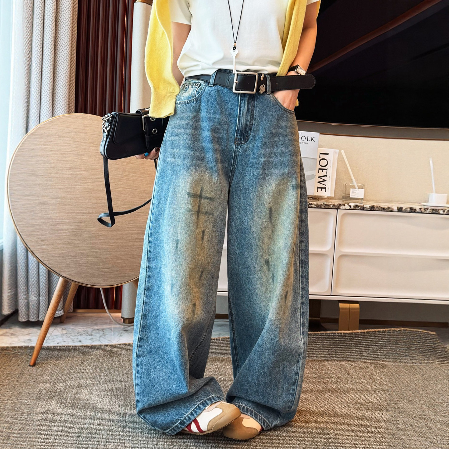 复古做旧拖地阔腿牛仔裤女欧洲站2026春装新款欧货女装直筒裤子潮