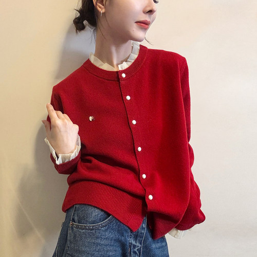 M字母羊毛针织开衫女欧洲站毛衣