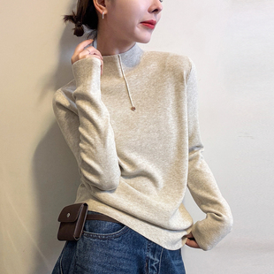 打底小衫 贝壳扣半高领羊毛针织衫 欧货女装 新款 潮 女欧洲站2025冬装