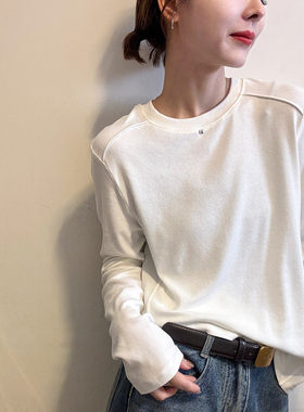 M字母贴标长袖T恤女欧洲站2025冬装新款欧货女装时尚洋气打底衫潮