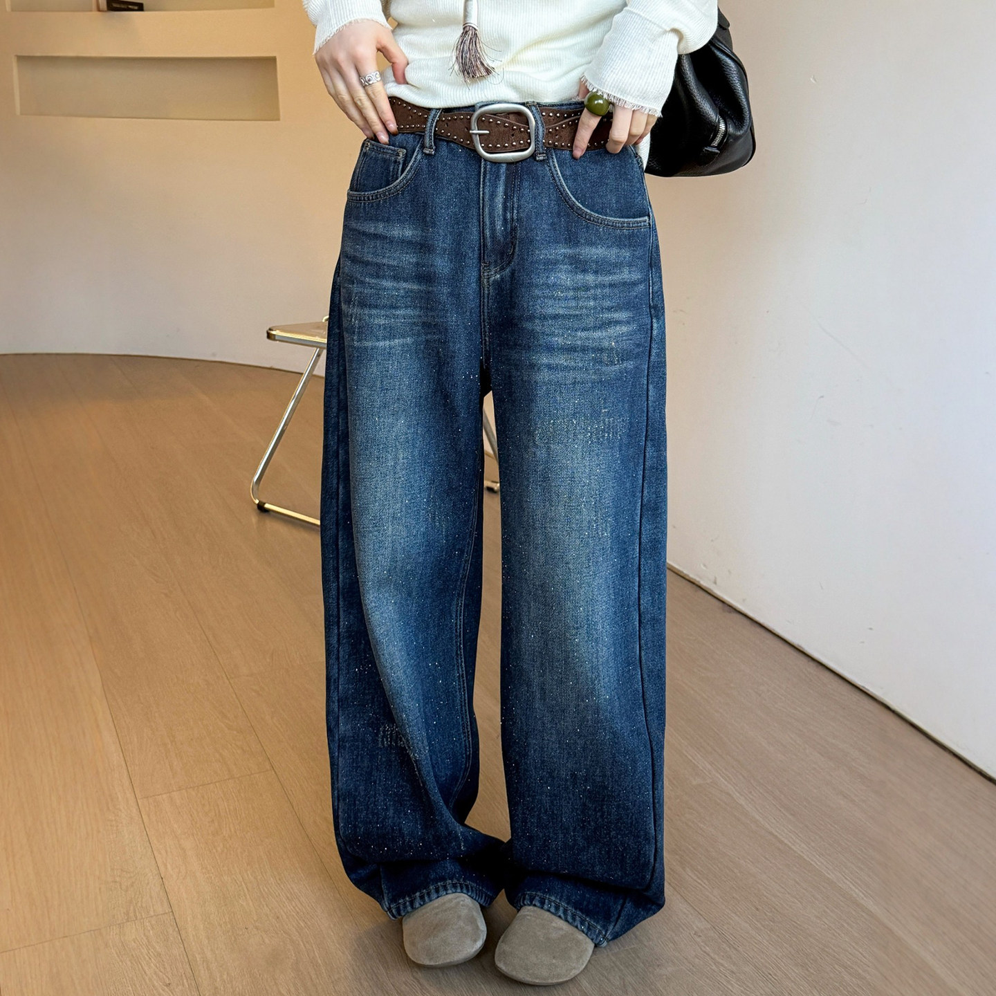 重工亮片拖地加绒阔腿牛仔裤女欧洲站2025冬装新款欧货女装裤子潮,女装/女士精品,牛仔裤,淘宝优惠券,粉丝福利购,淘宝优惠卷