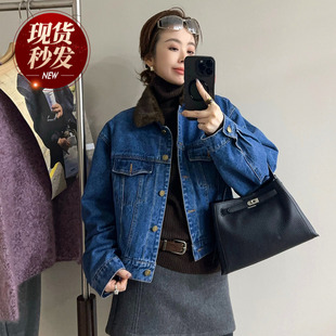羊羔毛领牛仔羽绒服外套女欧洲站2025冬装新款欧货女装加厚上衣潮