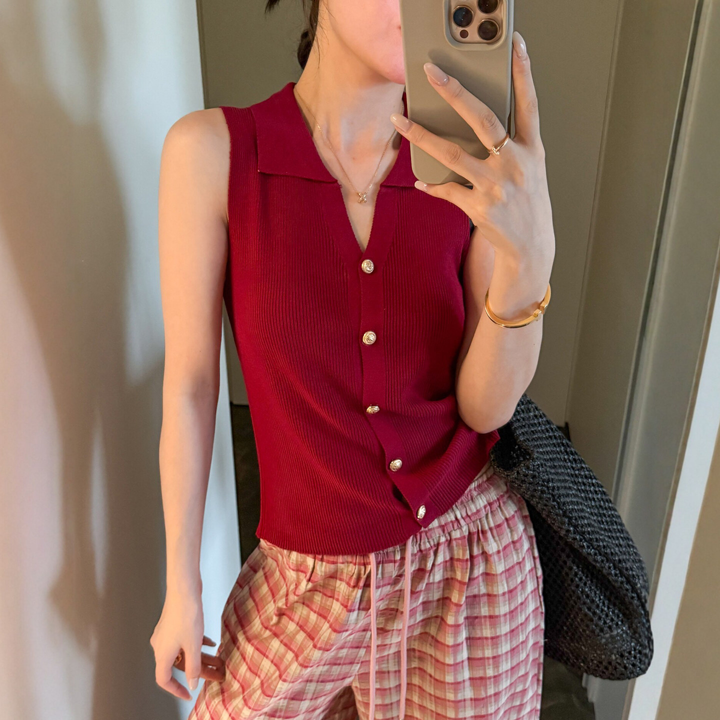POLO领金扣冰丝针织衫女欧洲站潮