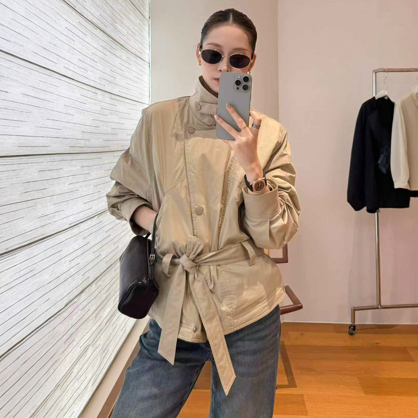 复古立领收腰加棉风衣外套女欧货