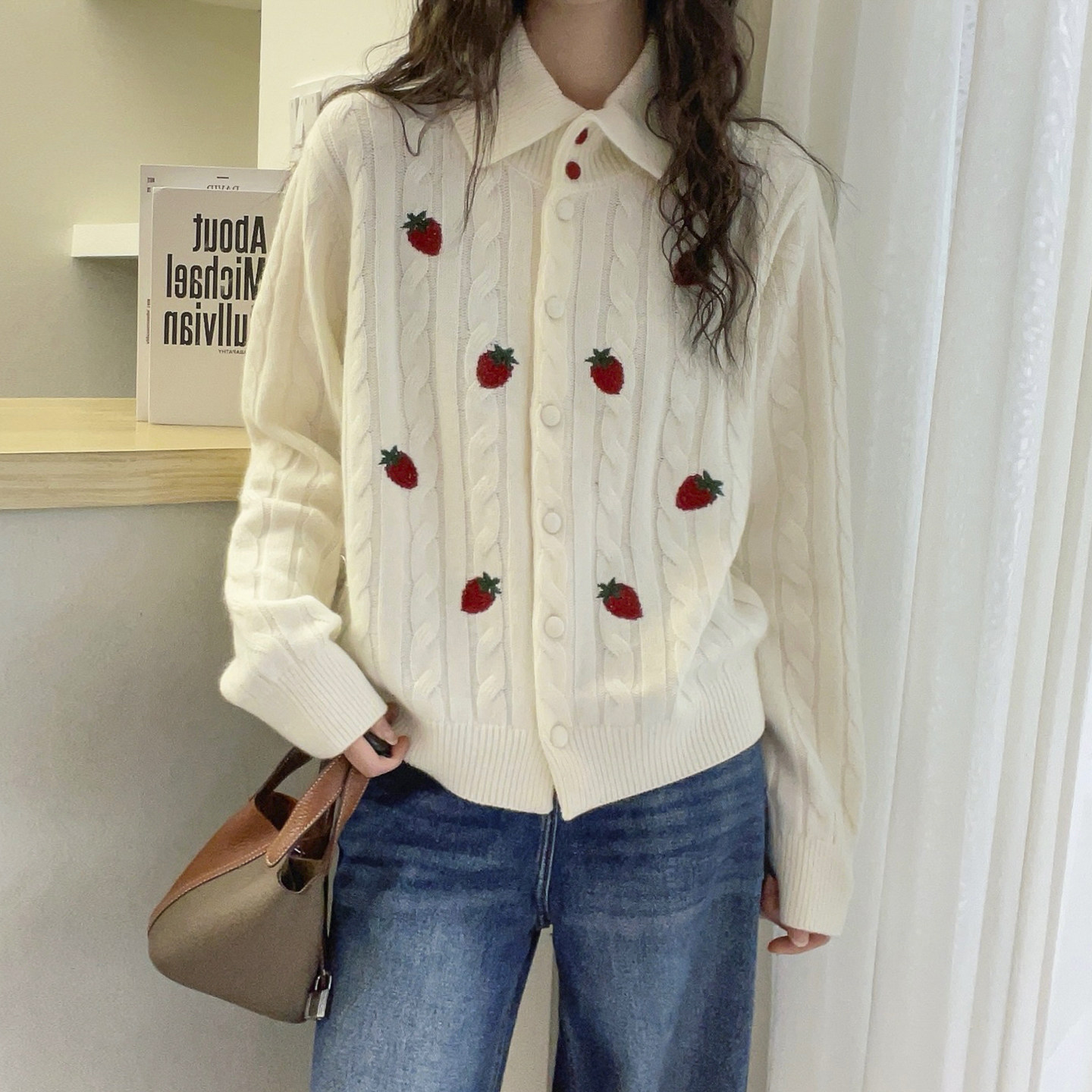 草莓刺绣山羊绒针织衫女欧货毛衣