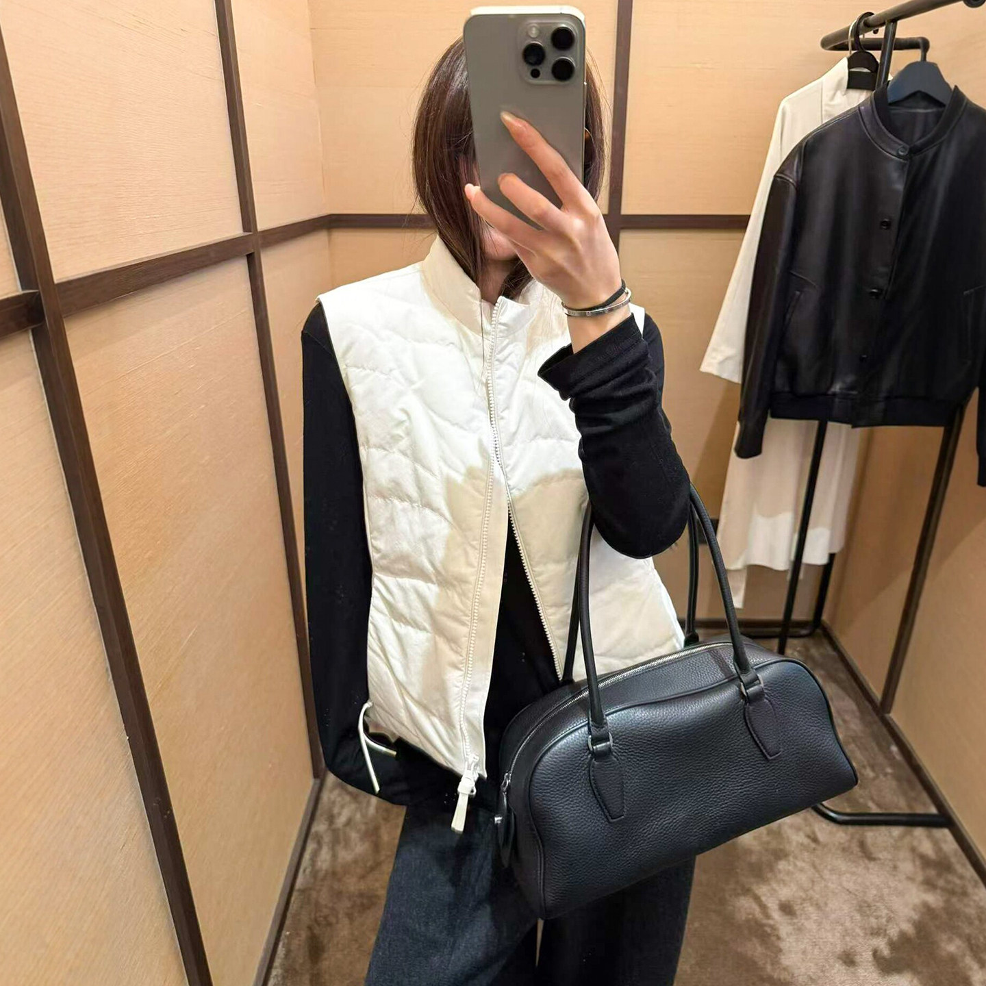复古压格鹅绒羽绒马甲外套女欧货