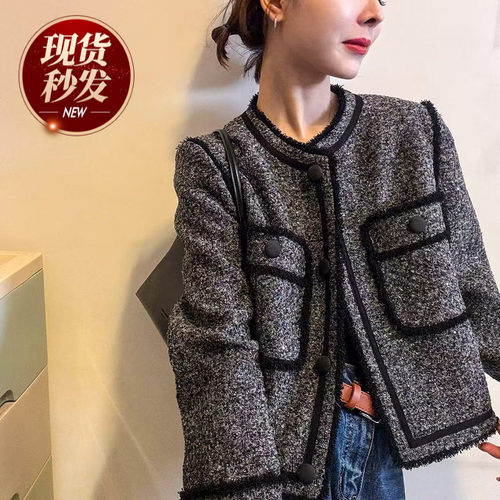 小香风羊毛呢羽绒服女欧洲站外套