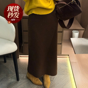 羊毛呢A字针织半身裙女欧洲站2025冬装新款欧货女装时尚毛衣裙潮