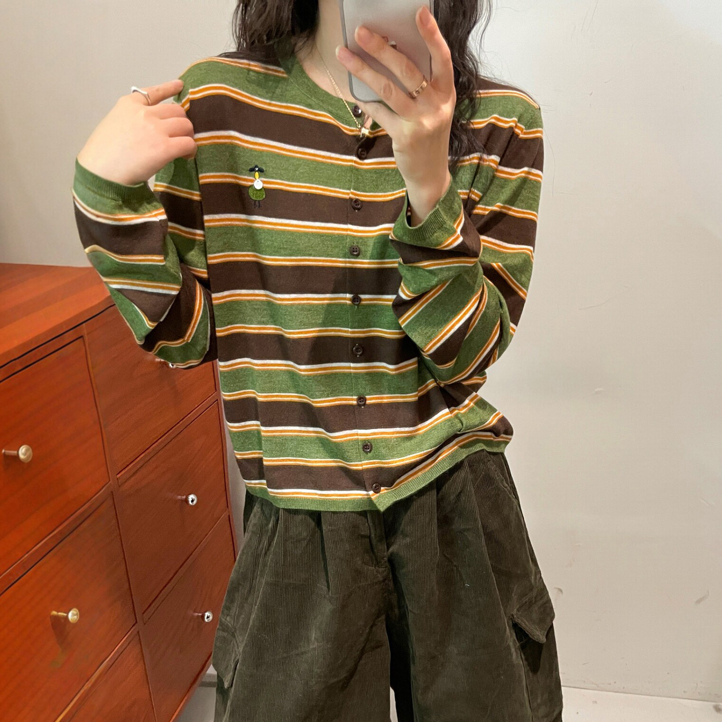 刺绣条纹细羊毛针织开衫女欧洲站