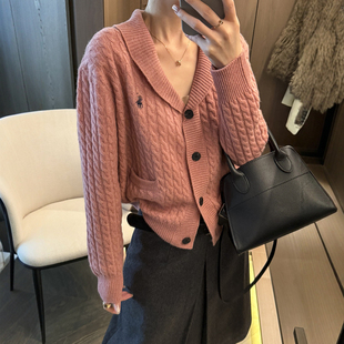 欧货女装 新款 毛衣外套潮 女欧洲站2025冬装 100%绵羊毛麻花针织开衫