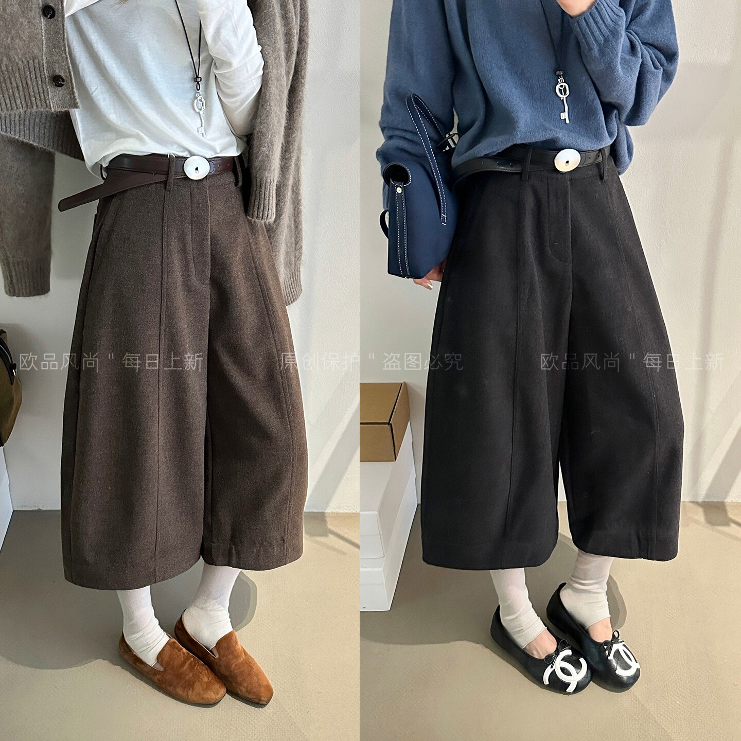 羊毛呢七分西装阔腿裤女欧洲站潮