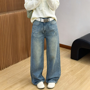 重工烫钻拖地窄版牛仔裤女欧洲站2026春装新款欧货女装直筒裤子潮