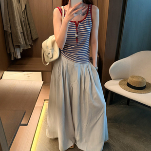 撞色条纹吊带背心阔腿裤两件套装女欧洲站2026夏季新款欧货女装潮