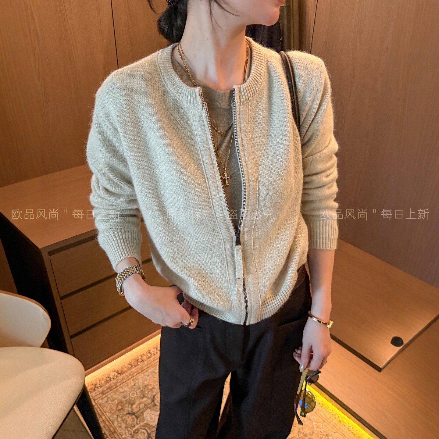 老钱风绵羊毛针织开衫女欧洲站2026秋季新款欧货女装时尚毛衣外套