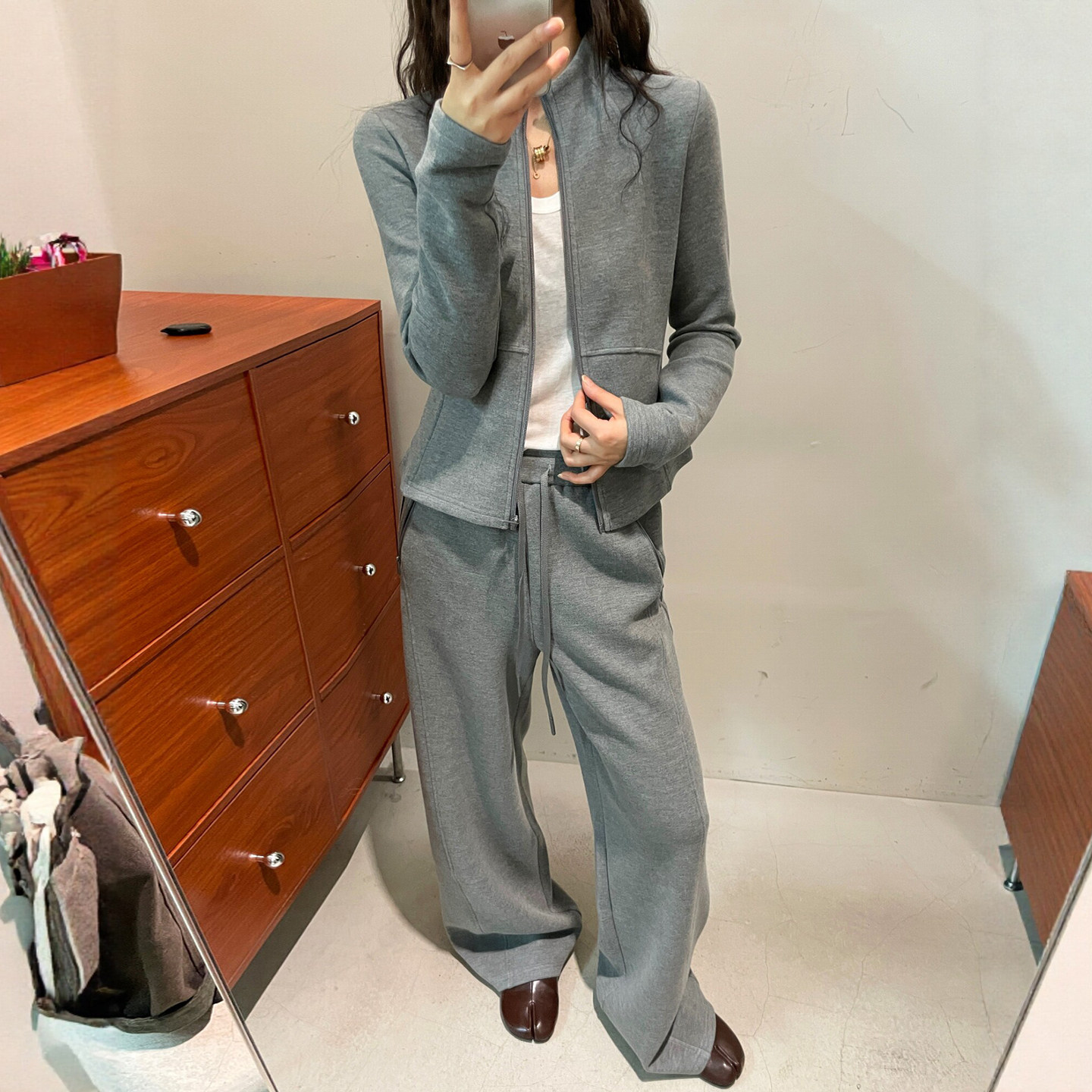 复古立领卫衣外套阔腿卫裤两件套