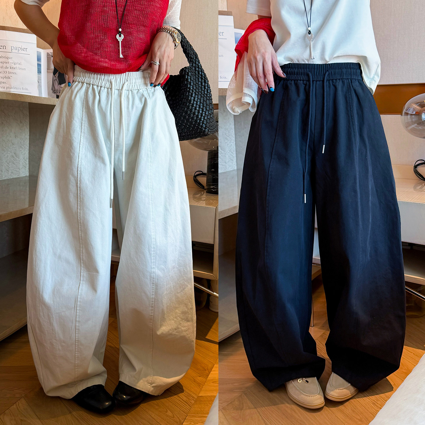 抽绳系带拖地阔腿裤女欧洲站2026春装新款欧货女装时尚休闲裤子潮