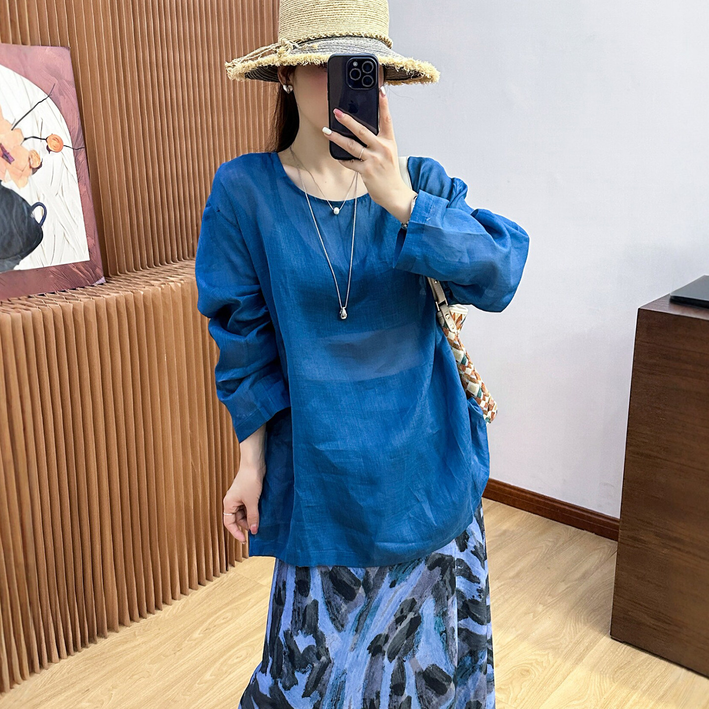 侧边开叉天丝麻料衬衫女欧洲站潮