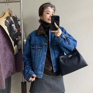 加厚上衣潮 欧货女装 羊羔毛领牛仔羽绒服外套女欧洲站2025冬装 新款