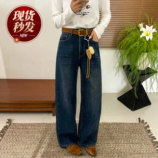 女欧洲站2025冬装 直筒裤 新款 时尚 潮 欧货女装 配挂件加绒阔腿牛仔裤