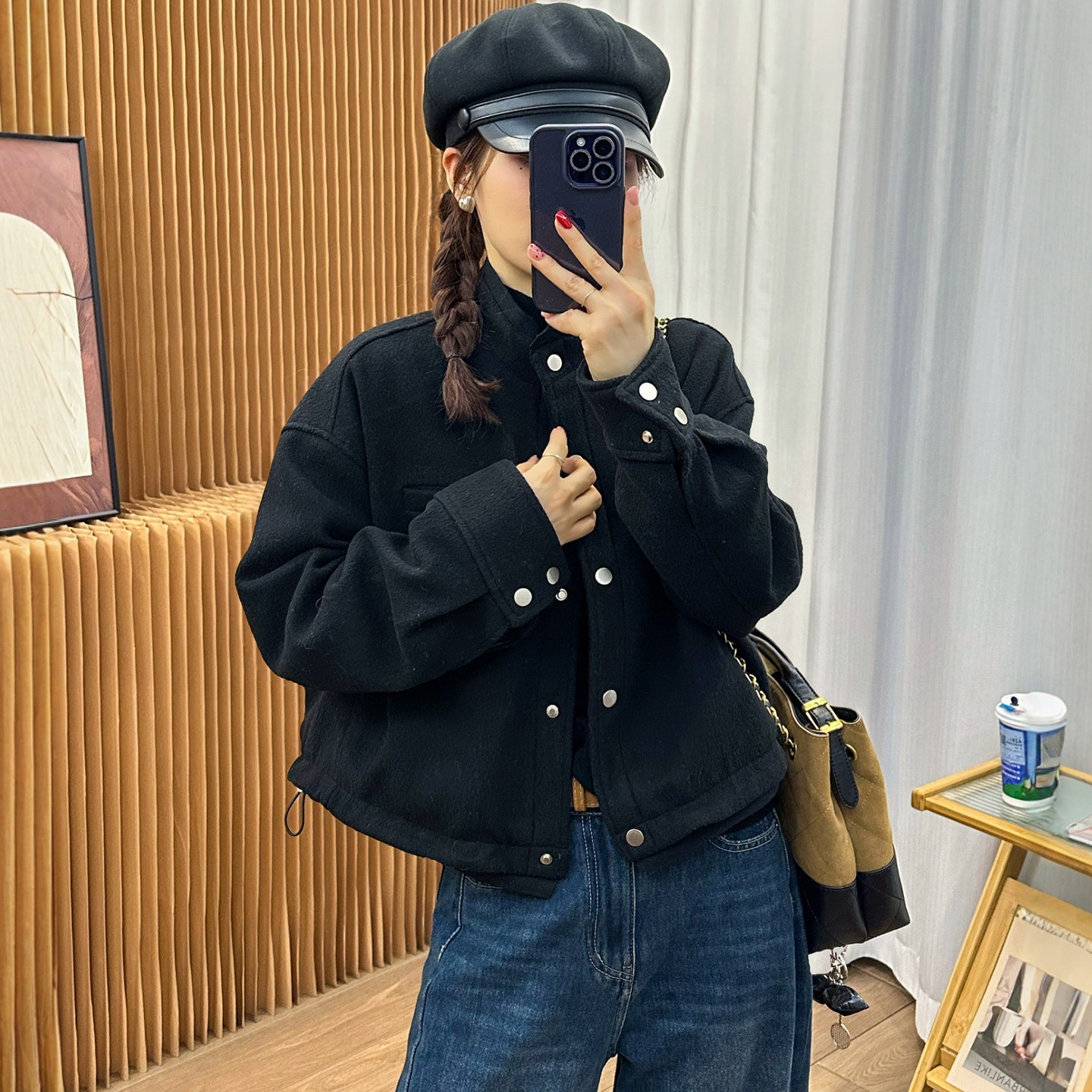 双排扣羊毛呢羽绒服外套女欧洲站