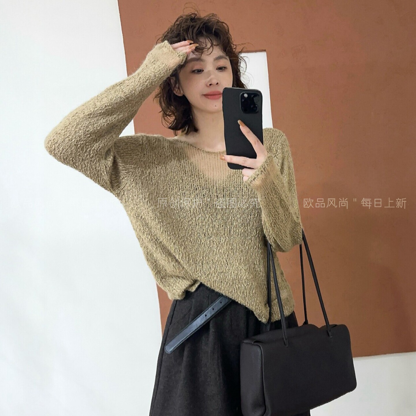 豆豆纱镂空钩花羊毛针织衫女欧货