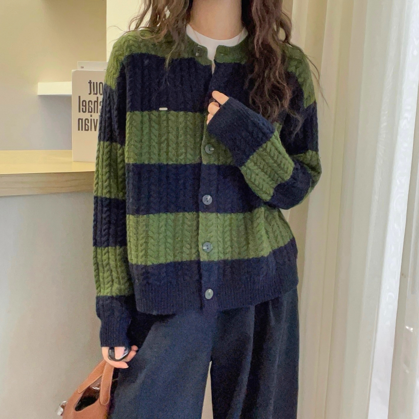 复古贴标山羊绒针织开衫女欧洲站