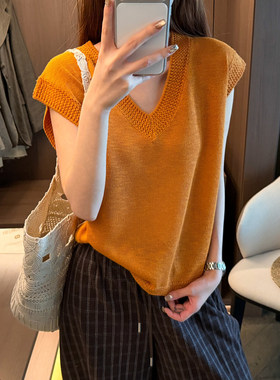 小飞袖镂空V领冰丝针织衫女欧货