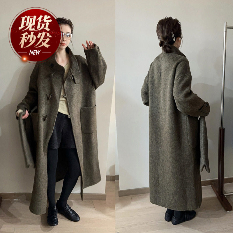 牛角扣配包包双面羊绒大衣女欧洲站2025冬装新款欧货女装呢外套潮