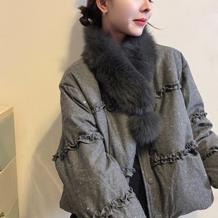 配毛领木耳边面包羽绒服女欧洲站2025冬装新款欧货女装加厚外套潮