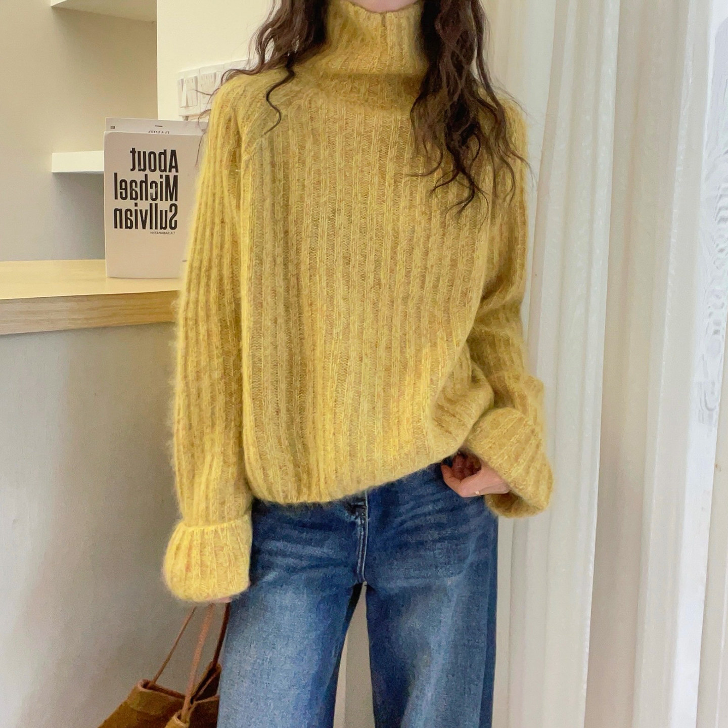 复古高领拉毛羊绒针织衫女欧洲站