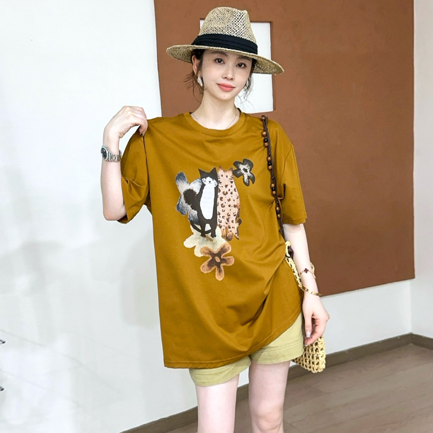 小猫印花面膜大版T恤女欧洲站2026夏季新款欧货女装INS休闲上衣潮