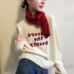 配围巾字母绵羊毛针织衫女欧洲站2025冬装新款欧货女装打底毛衣潮