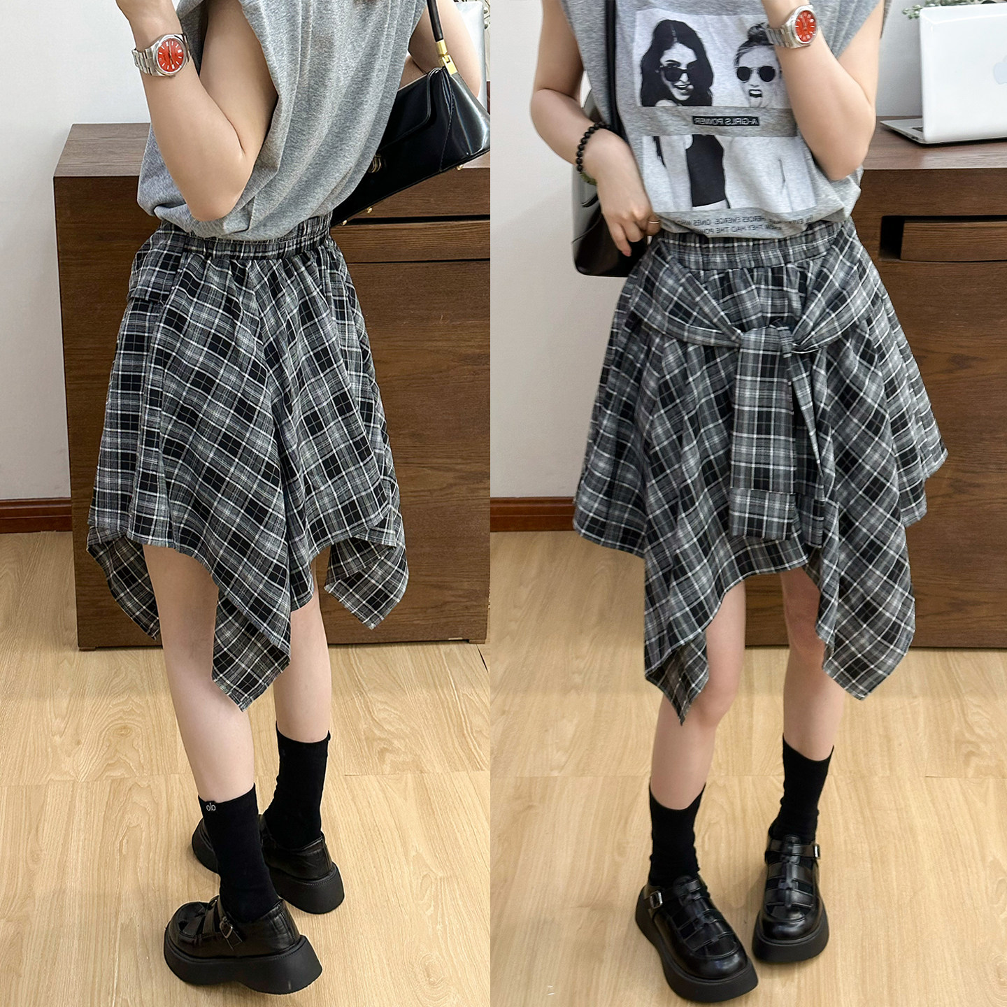 不规则格子A字半身裙女欧洲站2026夏季新款欧货女装设计感中裙潮