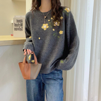 重工钩花山羊绒针织衫女欧货上衣